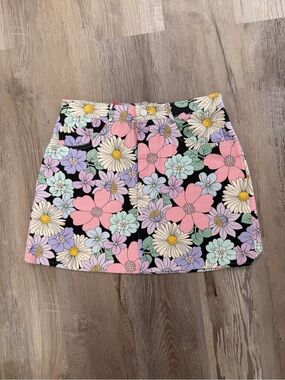 Storia Black Floral Mini Skirt with Pink, Lavender & Mint Blooms